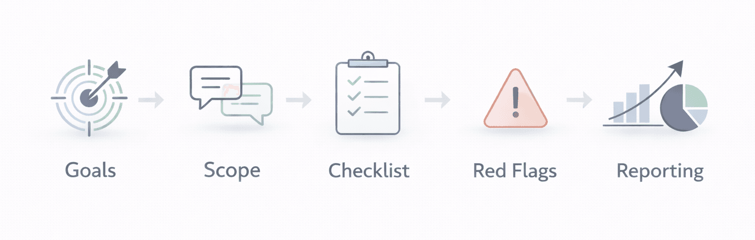 Decision flow graphic showing the steps to choose a Reddit marketing agency